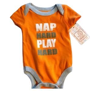 NWT Nap Hard Play Hard Orange Onesie